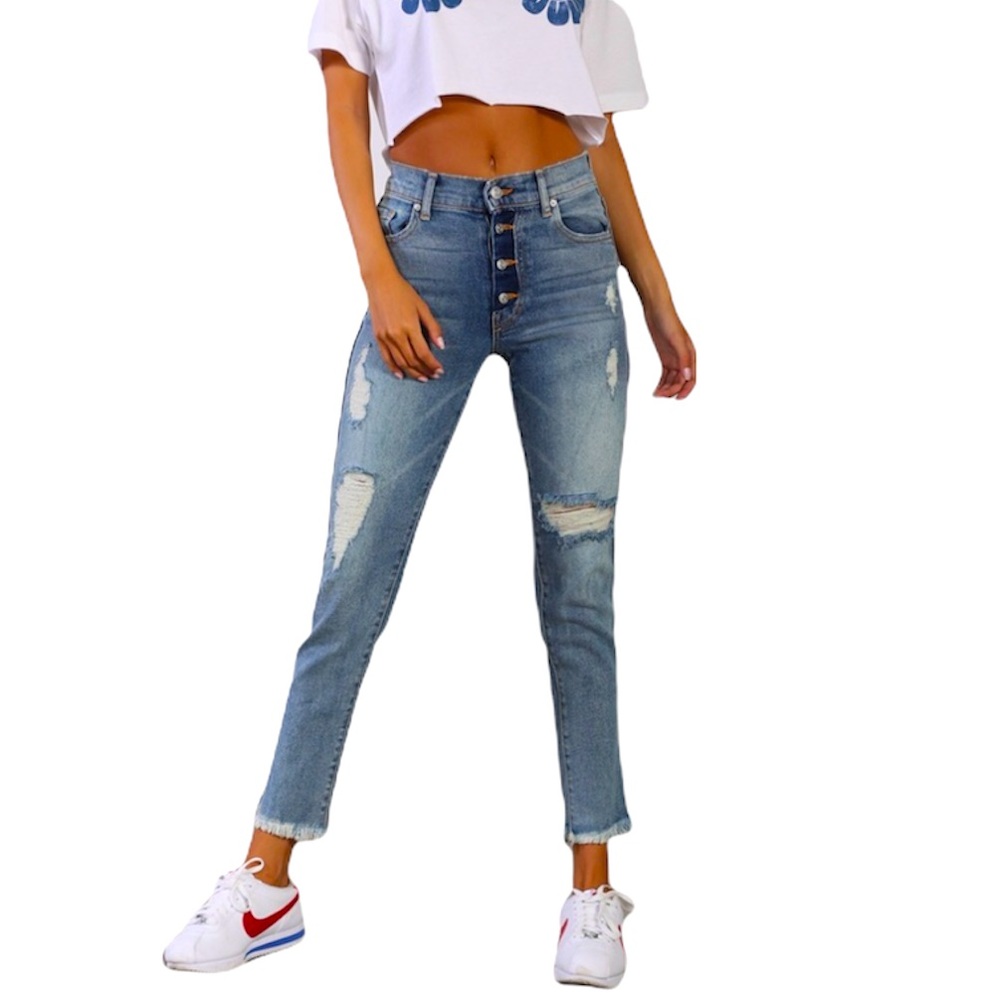 Revice Button Fly Sweet Monday Wash High Rise Distressed Jeans in size 26